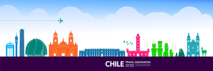 Obraz premium Chile travel destination grand vector illustration.