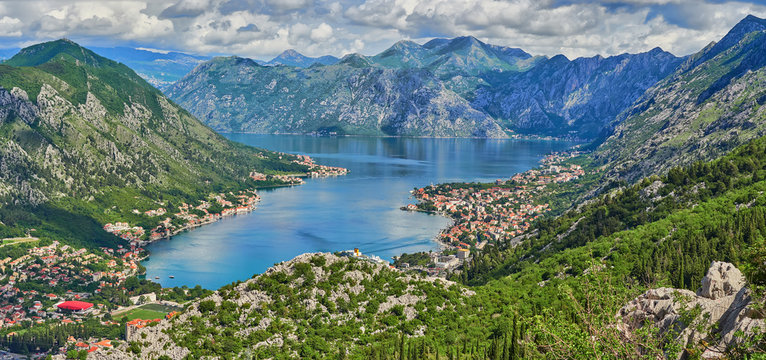 Kotor bay and Old Town from Lovcen Mountain. Montenegro