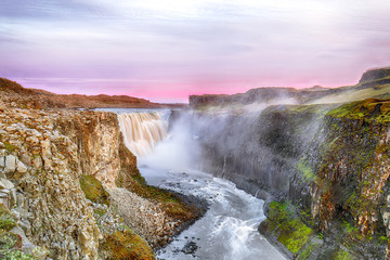 Fantastic view  of the most powerful waterfall in Europe called Dettifoss.