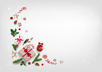 Flat lay composition Christmas decorations.