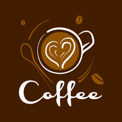 Coffee logo. Vector illustration on brown background
