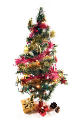 Fototapeta na wymiar Decorated Christmas tree with colorful lights and ornaments