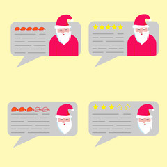 Feedback chat speech bubble with Santa Claus avatar. Review quality system five stars rating with good and bad testimonial rate collection. Vector rating vote appraisal illustration concept