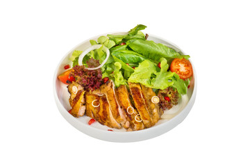 Grilled Chicken Salad Isolated on white background with clipping path