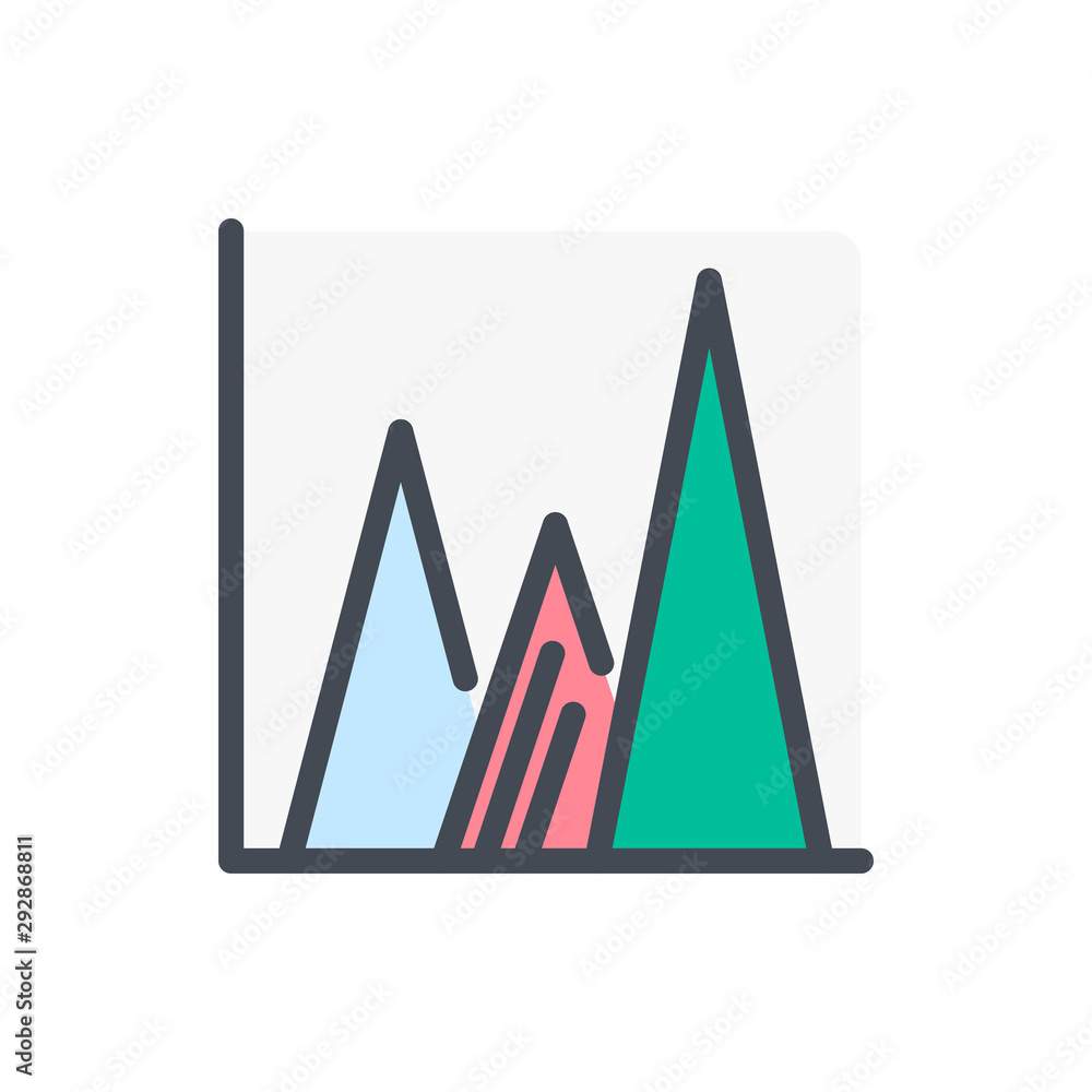 Poster stacked area charts color line icon. market share graph vector outline colorful sign.