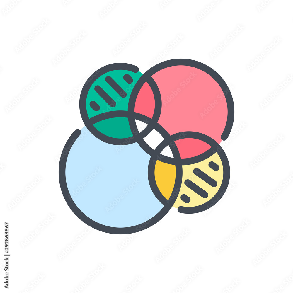 Poster venn diagrams color line icon. circle finance chart vector outline colorful sign.