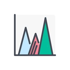 Stacked area charts color line icon. Market share graph vector outline colorful sign.