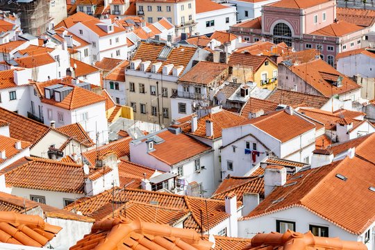 red rooft of old town in Lisbon, Portugal