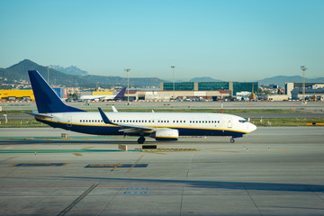 A plane ready to take off. In the airport.