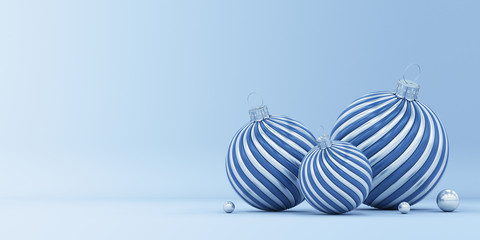 Christmas balls on a blue background. New Year illustration. 3d render.
