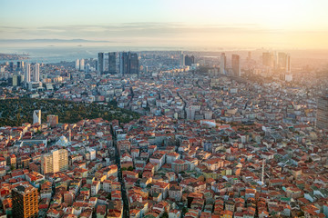 Obraz premium Top view of the evening modern Istanbul