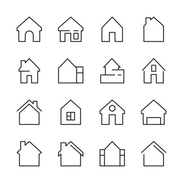 House icon. Web symbols buildings interior garage doors roof house vector linear template. House apartment, architecture residential home illustration