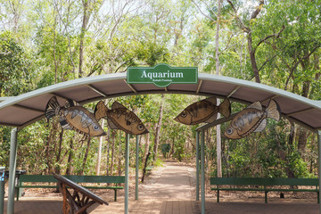 Waiting shed with decorative fish