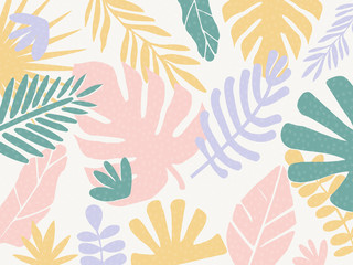 Colorful leaves seamless pattern background vector illustration. Exotic plants, branches and leaves art print for beauty, fashion and natural products, spa and wellness, wedding and events poster