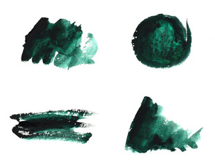 Dark green watercolor strokes. Abstract saturated spots