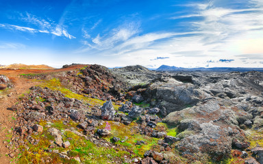 Frozen lavas field in the geothermal valley Leirhnjukur, near Krafla volcano.