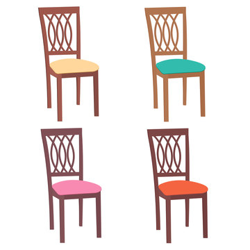 set chairs of different colors isolated on white background