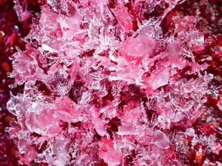 Transparent ice crystals texture, pink