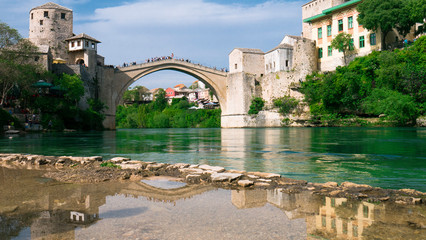 The beautiful Old bridge over the wonderful river Neretva in Mostar, Bosnia and Herzegovina, April...