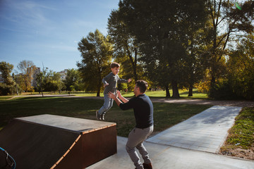 Father and son spending day outside