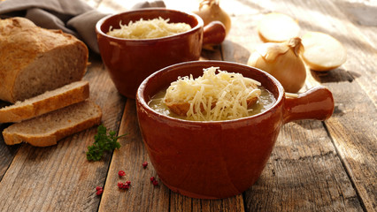 onion soup with bread and gruyere