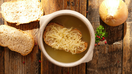 onion soup with bread and gruyere