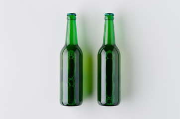 Top view of two beer bottles mockup.