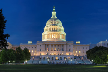 Night view of the United States Capitol building in Washington DC, USA