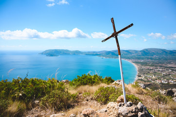 Handmade cross on the top of Skopos Mountain in Zakhyntos