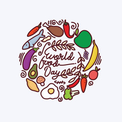 world food day, various food fruits vegetables vector