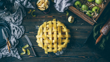 Apple pie making process, decorating cake