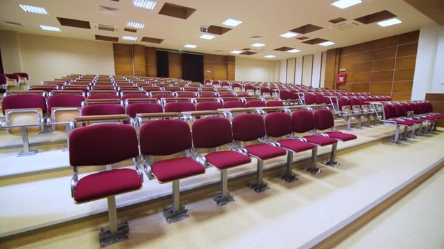 Empty lecture room. Summer holidays. Academic, Auditorium, College Campus