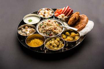 Navratri Upwas Thali / Fasting food platter, selective focus