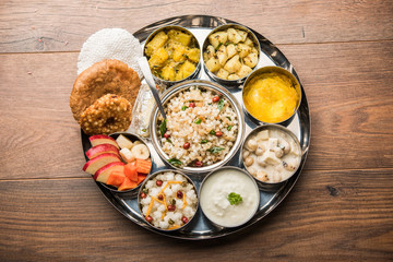 Navratri Upwas Thali / Fasting food platter, selective focus