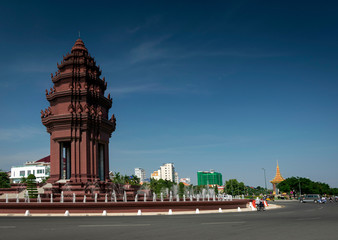 independence monument landmark in central downtown phnom penh city cambodia