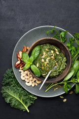 Kale green pesto with pumpkin seeds and nuts