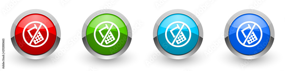Aufkleber no phone silver metallic glossy icons, red, set of modern design buttons for web, internet and mobil