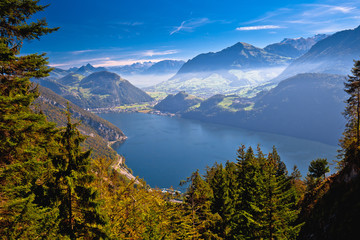 Lake Luzern and Alps mountain peaks aerial view from Mount Pilatus