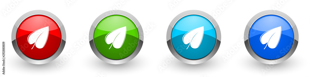 Poster leaf silver metallic glossy icons, red, set of modern design buttons for web, internet and mobile ap