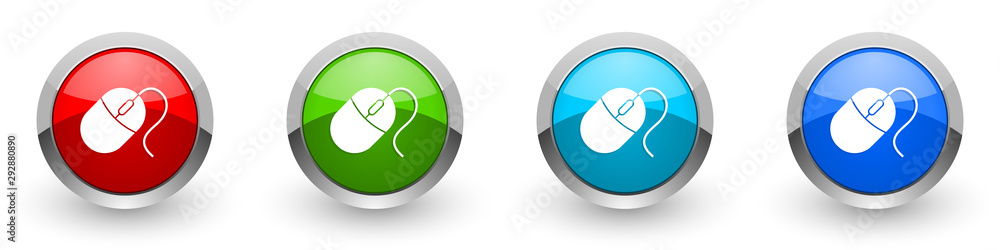 Poster mouse silver metallic glossy icons, red, set of modern design buttons for web, internet and mobile a