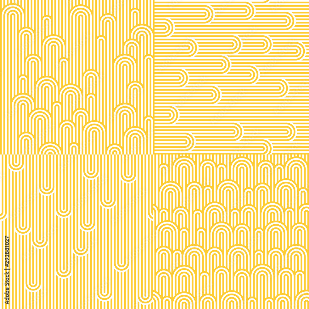 Poster Vector Seamless Patterns with White and Yellow Waves and Stripes Texture. Noodle and Pasta Abstract Background Concept.
