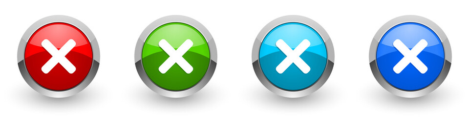 Fototapeta premium Cancel silver metallic glossy icons, red, set of modern design buttons for web, internet and mobile applications in four colors options isolated on white background