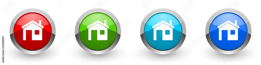 Poster house silver metallic glossy icons, red, set of modern design buttons for web, internet and mobile a