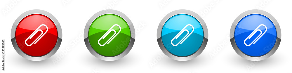 Poster paperclip silver metallic glossy icons, red, set of modern design buttons for web, internet and mobi
