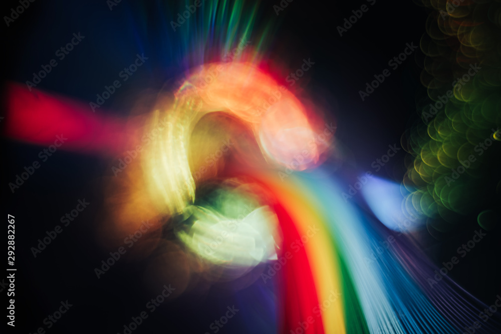 Poster Beautiful abstract rainbow bridge and multi colored space background in the darkness.