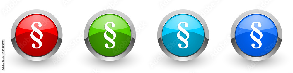 Poster paragraph silver metallic glossy icons, red, set of modern design buttons for web, internet and mobi