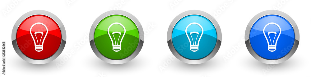 Poster bulb silver metallic glossy icons, red, set of modern design buttons for web, internet and mobile ap