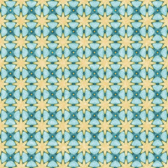 Fototapeta premium Yellow and blue star flower mosaic detailed seamless textured pattern background