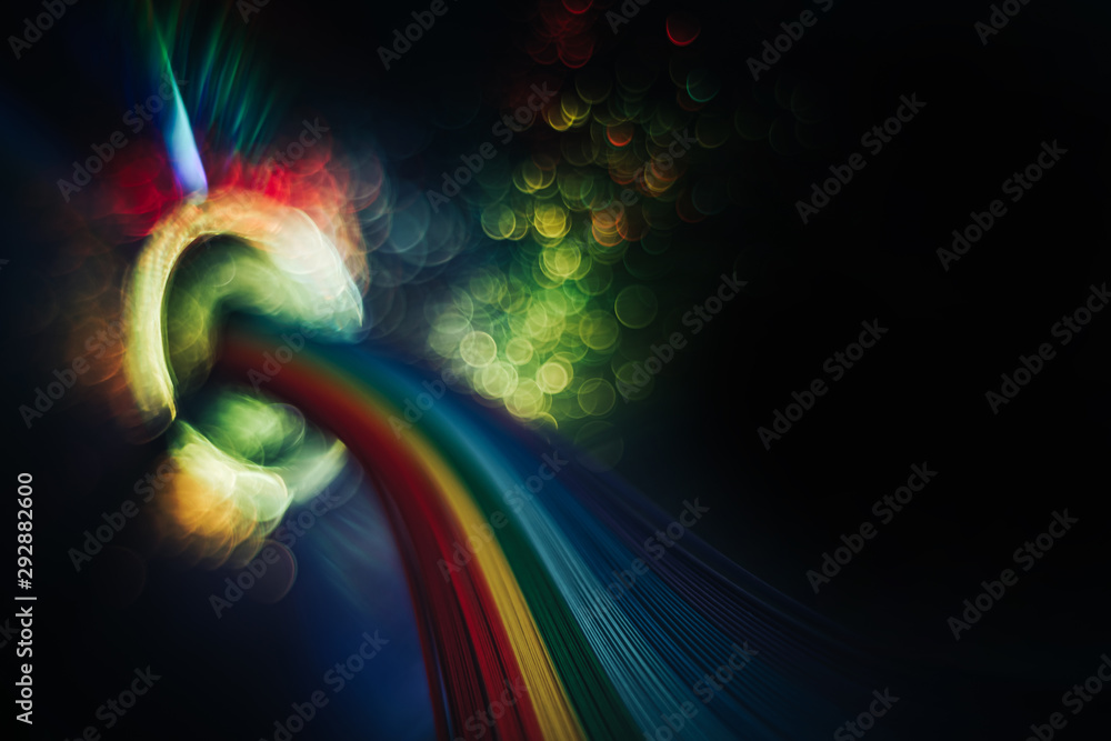 Poster beautiful abstract rainbow bridge and multi colored space background in the darkness.
