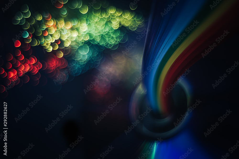 Poster beautiful abstract rainbow bridge and multi colored space background in the darkness.
